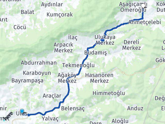 Bartın Ulus Aşağıçamlı Ulus Arası Kaç Km - Yol Haritası