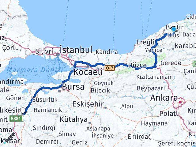 Bartın Ulus Balıkesir Arası Kaç Km - Yol Haritası