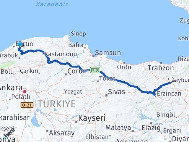 Bartın Ulus Bayburt Arası Kaç Km - Yol Haritası