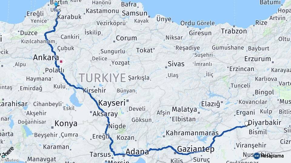 Bartın Ulus Diyarbakır Arası Kaç Km - Yol Haritası