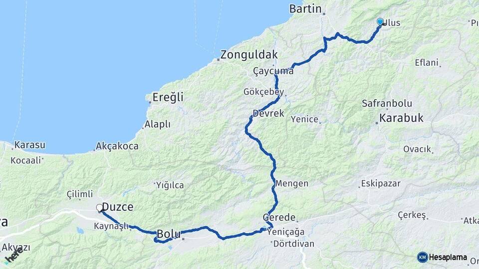 Bartın Ulus Düzce Arası Kaç Km - Yol Haritası