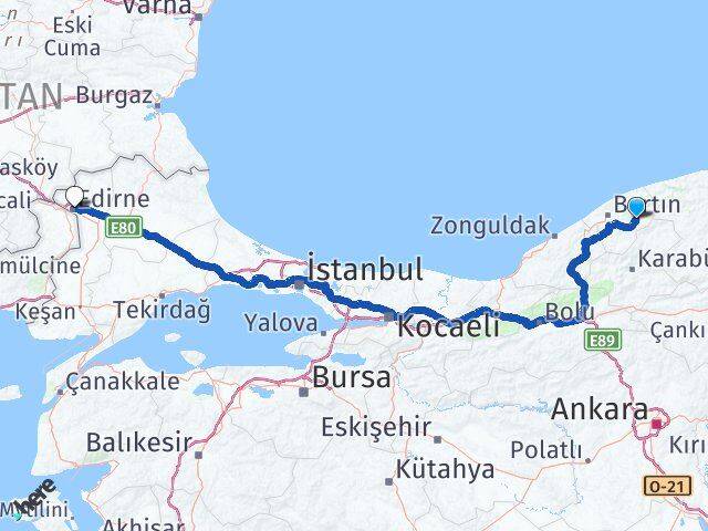 Bartın Ulus Edirne Arası Kaç Km - Yol Haritası