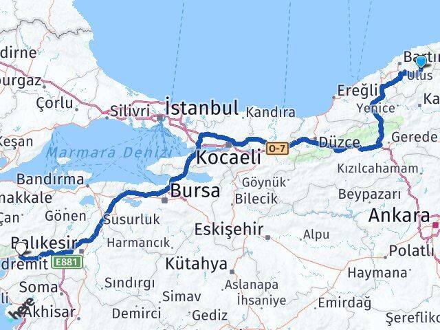 Bartın Ulus Edremit Balıkesir Arası Kaç Km - Yol Haritası