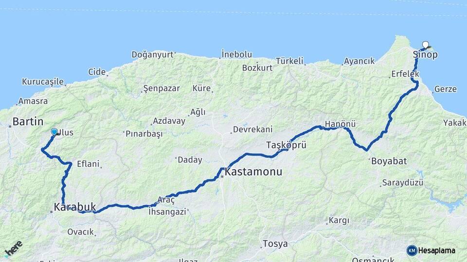 Bartın Ulus Sinop Arası Kaç Km - Yol Haritası