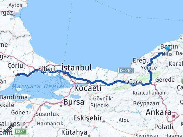 Bartın Ulus Tekirdağ Arası Kaç Km - Yol Haritası