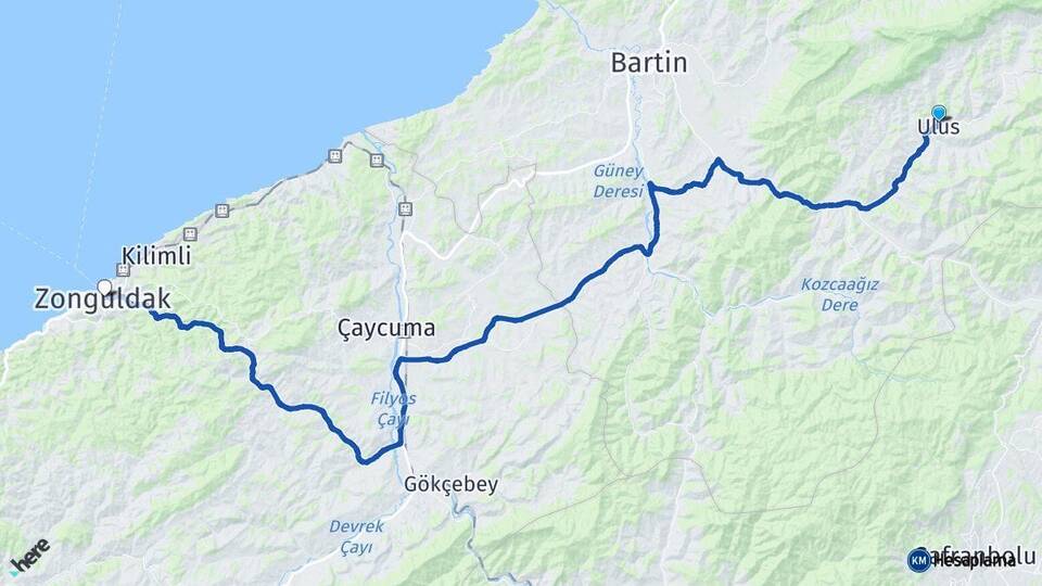 Bartın Ulus Zonguldak Arası Kaç Km - Yol Haritası