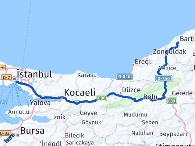 Bartın Üsküdar İstanbul Arası Kaç Km - Yol Haritası