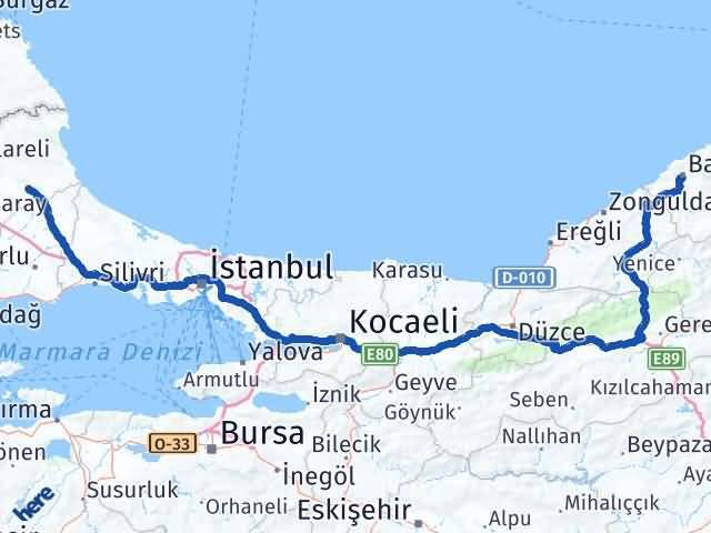 Bartın Vize Kırklareli Arası Kaç Km - Yol Haritası