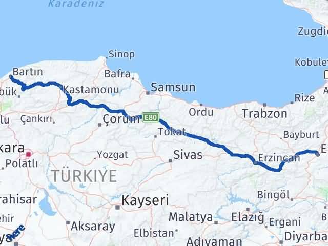 Bartın Yakutiye Erzurum Arası Kaç Km - Yol Haritası