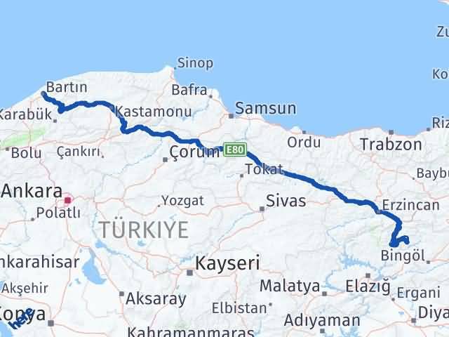 Bartın Yayladere Bingöl Arası Kaç Km - Yol Haritası