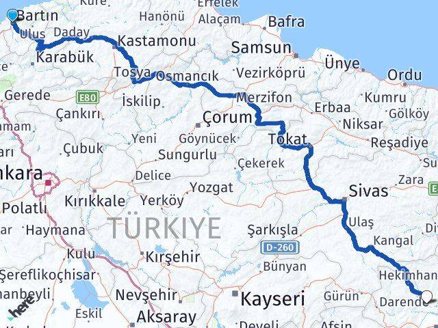 Bartın Yazıhan Malatya Arası Kaç Km - Yol Haritası