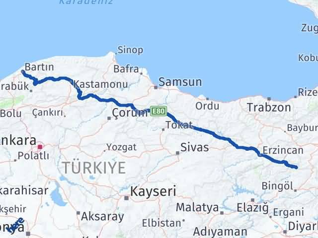 Bartın Yedisu Bingöl Arası Kaç Km - Yol Haritası