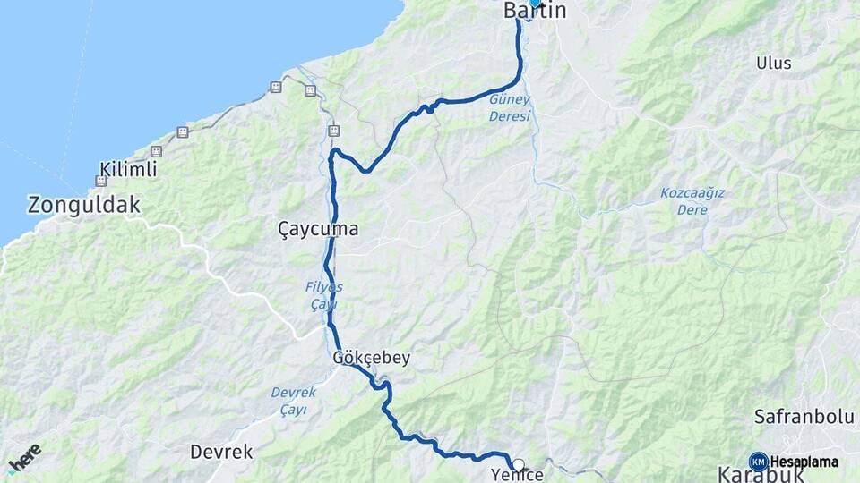 Bartın Yenice Karabük Arası Kaç Km - Yol Haritası