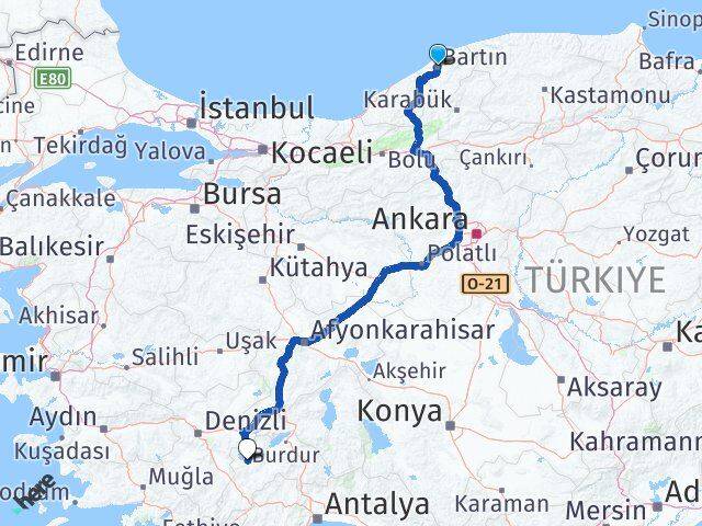 Bartın Yeşilova Burdur Arası Kaç Km - Yol Haritası
