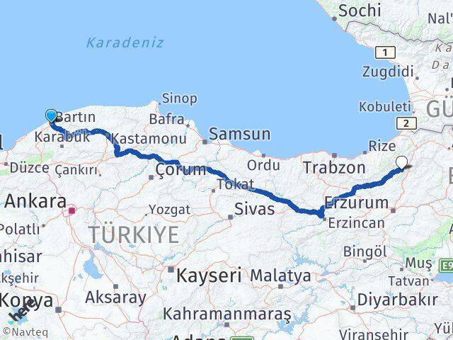 Bartın Yusufeli Artvin Arası Kaç Km - Yol Haritası