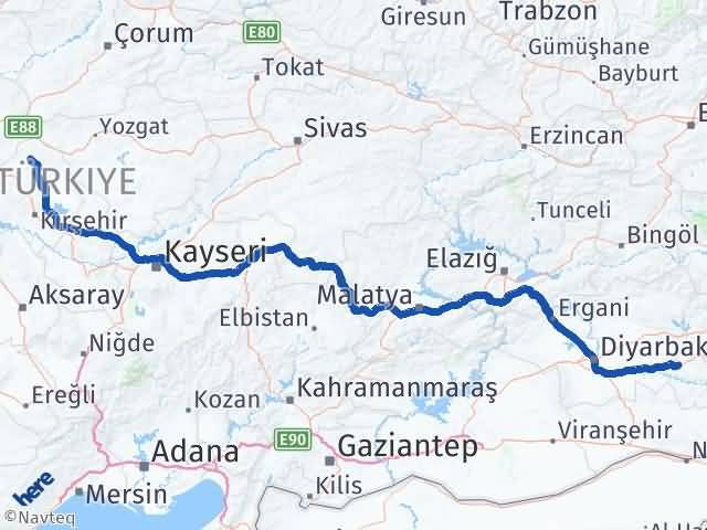 Batman Akçakent Kırşehir Arası Kaç Km - Yol Haritası