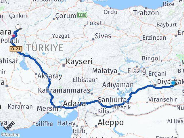 Batman Akyurt Ankara Arası Kaç Km - Yol Haritası