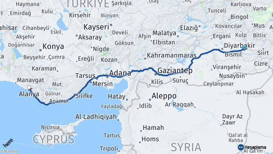 Batman Alanya Antalya Arası Kaç Km - Yol Haritası