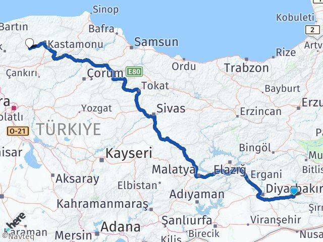 Batman Araç Kastamonu Arası Kaç Km - Yol Haritası