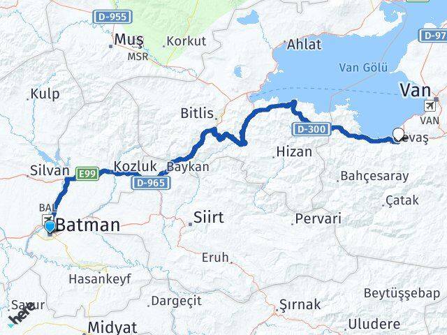 Batman Atalan Gevaş Van Arası Kaç Km - Yol Haritası