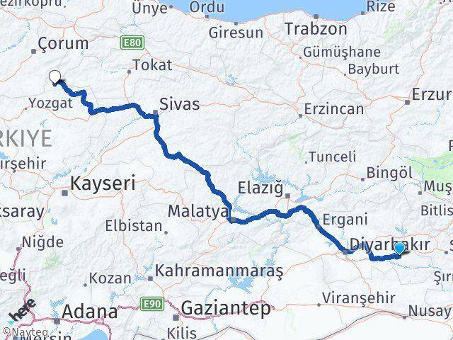 Batman Aydıncık Yozgat Arası Kaç Km - Yol Haritası