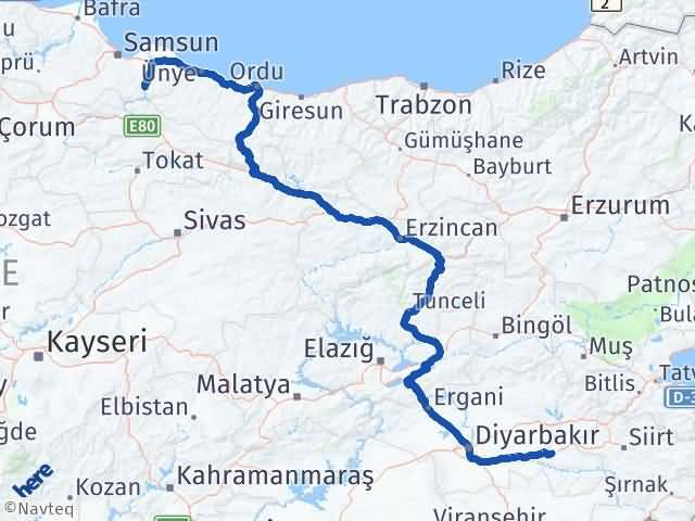 Batman Ayvacık Samsun Arası Kaç Km - Yol Haritası