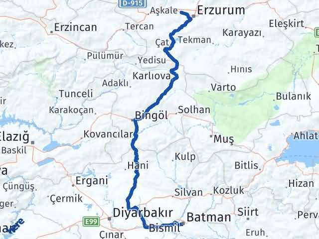 Batman Aziziye Erzurum Arası Kaç Km - Yol Haritası