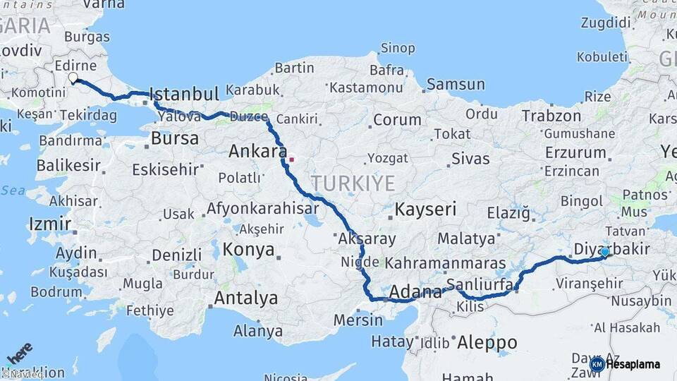 Batman Babaeski Kırklareli Arası Kaç Km - Yol Haritası