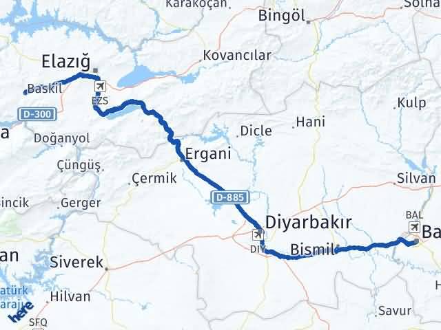 Batman Baskil Elazığ Arası Kaç Km - Yol Haritası