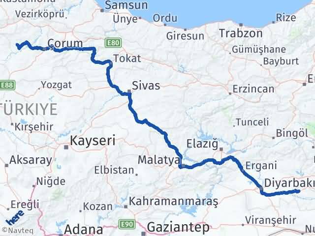 Batman Bayat Çorum Arası Kaç Km - Yol Haritası