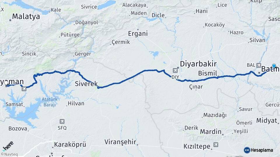 Batman Beşiri Adıyaman Arası Kaç Km - Yol Haritası