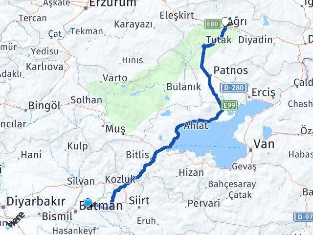 Batman Beşiri Ağrı Arası Kaç Km - Yol Haritası
