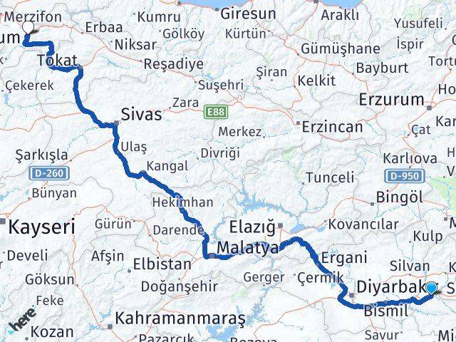 Batman Beşiri Amasya Arası Kaç Km - Yol Haritası