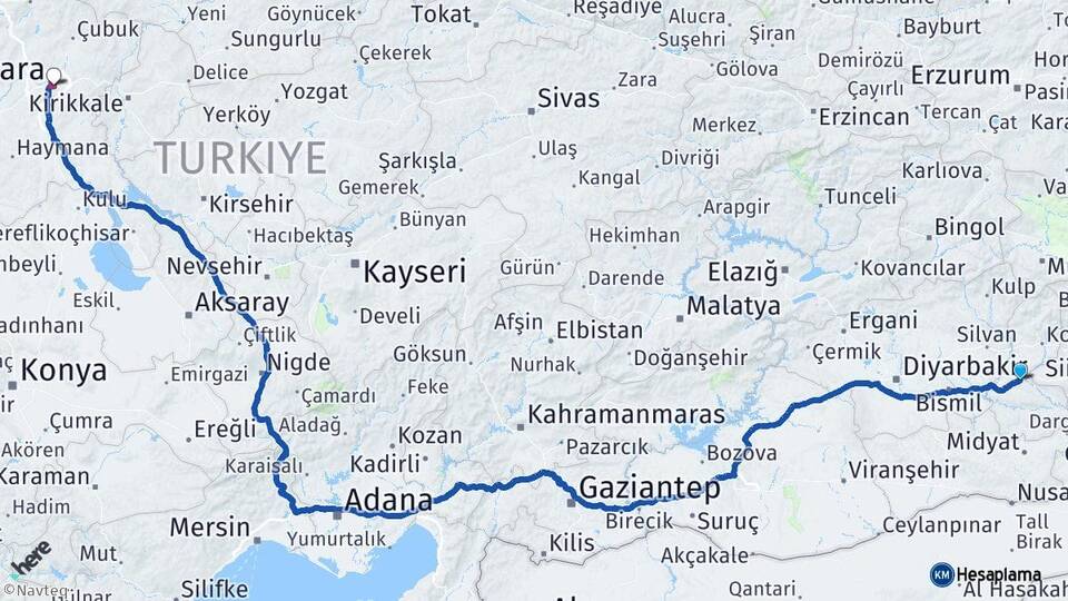 Batman Beşiri Ankara Arası Kaç Km - Yol Haritası