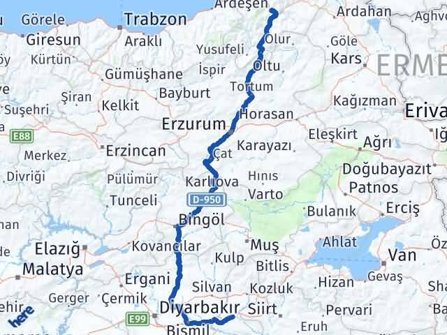 Batman Beşiri Artvin Arası Kaç Km - Yol Haritası