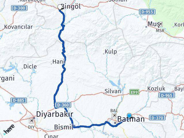 Batman Beşiri Bingöl Arası Kaç Km - Yol Haritası