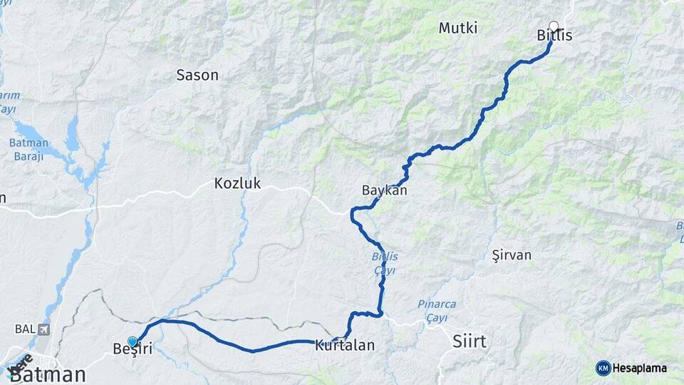 Batman Beşiri Bitlis Arası Kaç Km - Yol Haritası