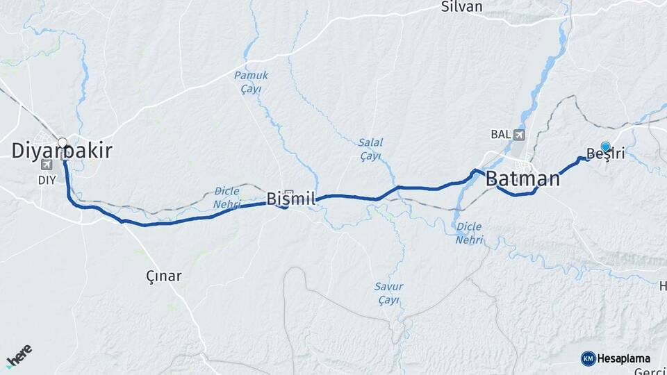 Batman Beşiri Diyarbakır Arası Kaç Km - Yol Haritası
