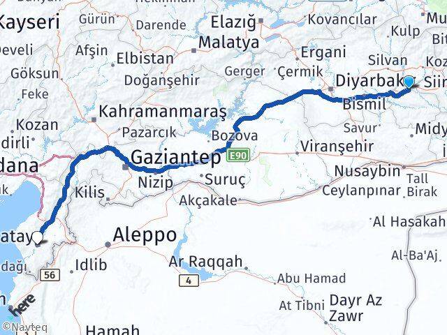 Batman Beşiri Hatay Arası Kaç Km - Yol Haritası