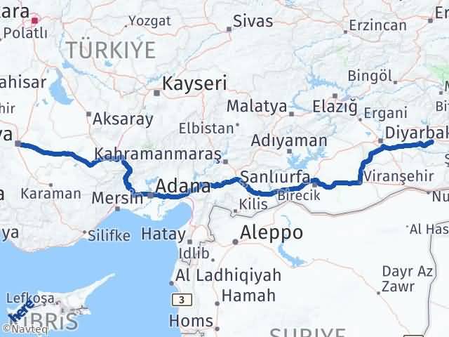 Batman Beşiri Konya Arası Kaç Km - Yol Haritası