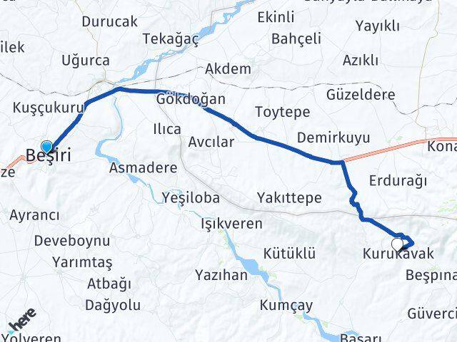 Batman Beşiri Kurukavak Beşiri Arası Kaç Km - Yol Haritası