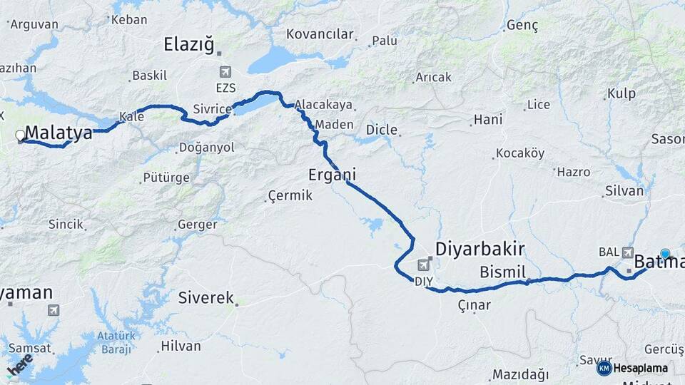 Batman Beşiri Malatya Arası Kaç Km - Yol Haritası