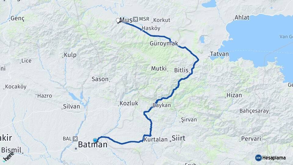 Batman Beşiri Muş Arası Kaç Km - Yol Haritası