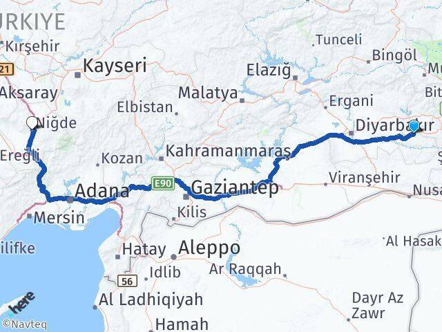 Batman Beşiri Niğde Arası Kaç Km - Yol Haritası