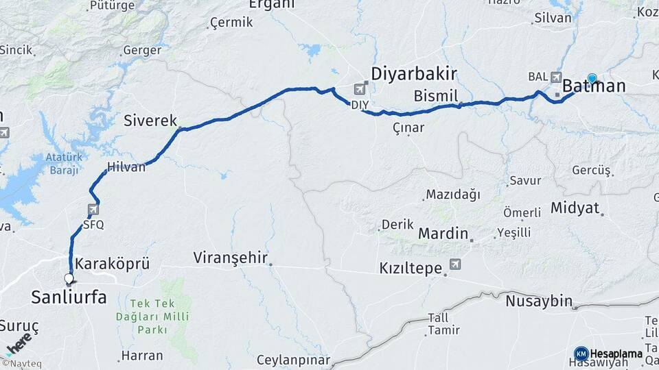 Batman Beşiri Şanlıurfa Arası Kaç Km - Yol Haritası