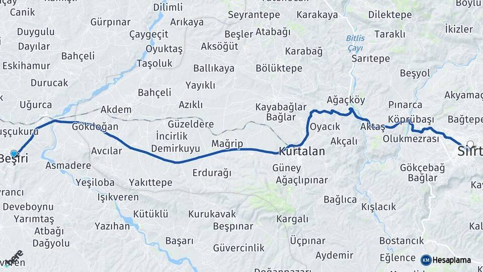 Batman Beşiri Siirt Arası Kaç Km - Yol Haritası