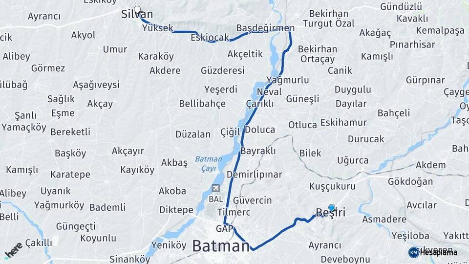 Batman Beşiri Silvan Diyarbakır Arası Kaç Km - Yol Haritası