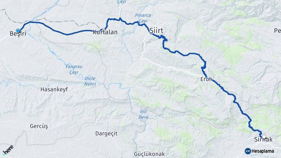 Batman Beşiri Şırnak Arası Kaç Km - Yol Haritası