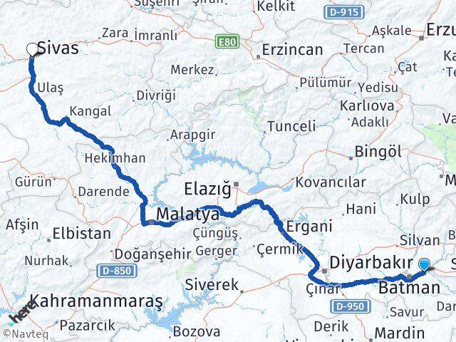 Batman Beşiri Sivas Arası Kaç Km - Yol Haritası