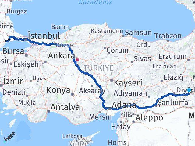 Batman Beşiri Tekirdağ Arası Kaç Km - Yol Haritası